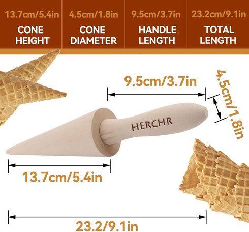 Wood Cone Roller Pizzelle Roller Krumkake Ice Cream Cone Roller Mold Natural Waffle Cone Roller Wooden Mini Waffle Cones Pastry Decorating Baking ...