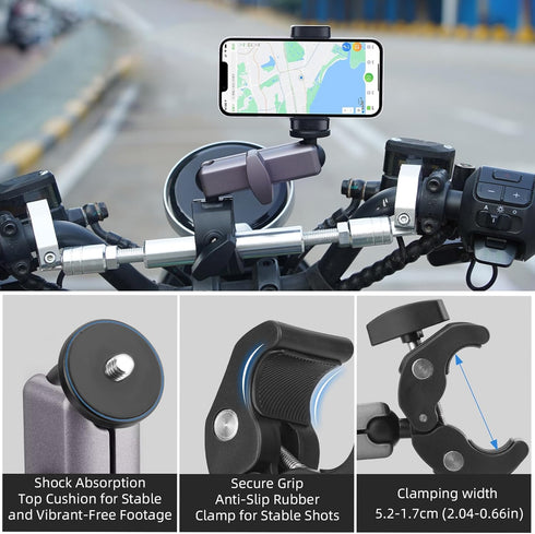 Pocket 3 Camera Bike Mount Clamp Motorcycle Handle Holder Aluminum for Insta360 X4 X3 X2 Ace Pro Go 3S, for DJI Osmo Pocket 3 2 Mobile 6 4 Action ...