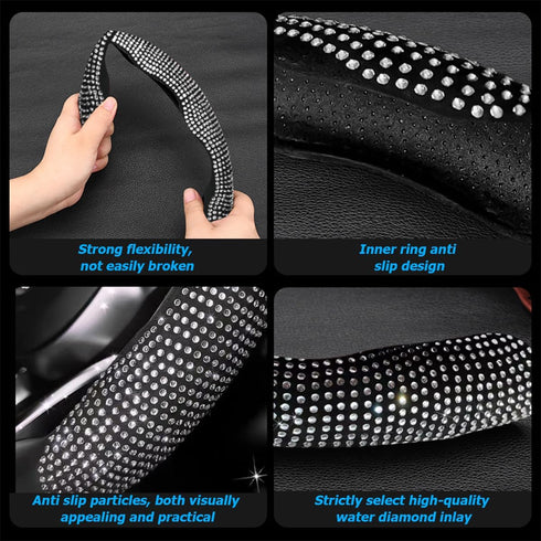 2PCS Car Steering Wheel Cover, Anti-Slip Sparkly Glitter Bling Diamond Crystal Rhinestones Automotive Steering Wheel Protector for Women Girls, Ve...