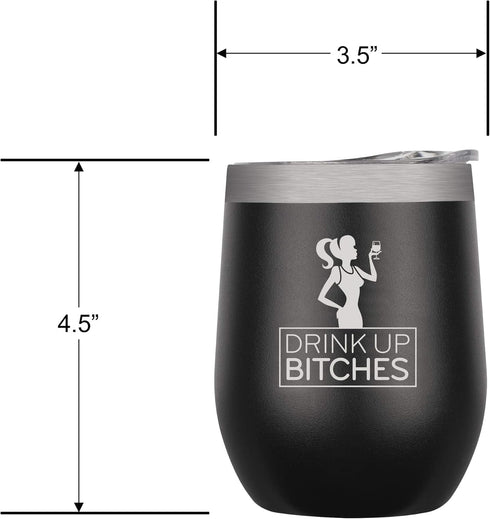 Chris's Stuff 12 oz Wine Tumbler - Iced Coffee Mug with Splash-Proof Lid Stainless Steel Double Wall Vacuum Insulated with Inner Layer Copper Keep...