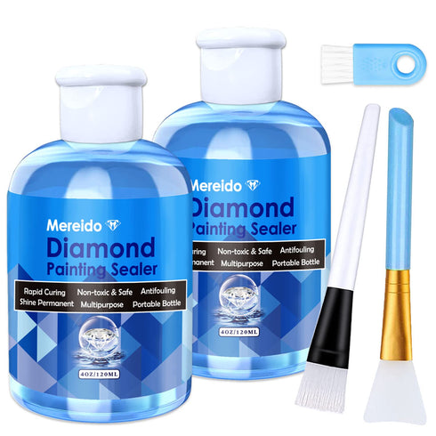 Diamond Art Glue Painting Sealer with 3 Brushes, 2 Packs 8oz 5D Diamond Art Permanent Holder & High Gloss Shine Effect Sealer for Diamond Craft Ki...