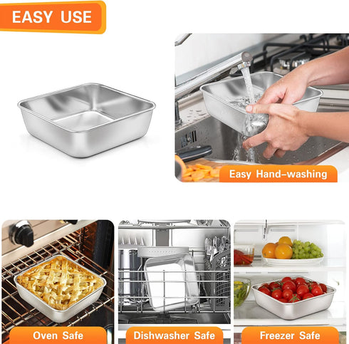 P&P CHEF 6 Inch Square Cake Baking Pans (2 Pcs), Stainless Steel Lasagna Brownie Pan For Small Birthday Cake Bread Pie, Leakproof & Brushed Surfac...