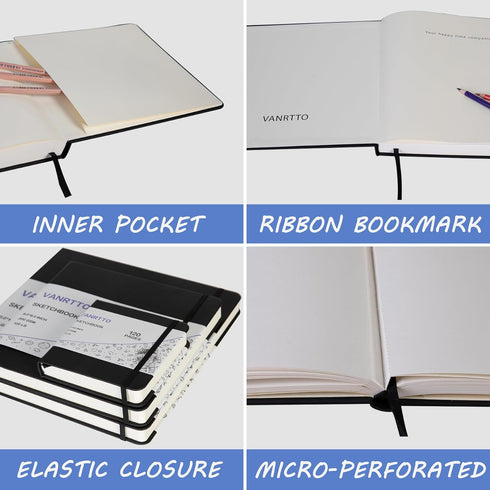 VANRTTO Hardcover Square Sketch Book, 120lb/200GSM Sketchbook Thick Drawing Paper for Marker Watercolor Mixed Media, Drawing Notebook, Art Journal...