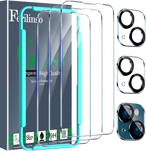 Ferilinso 3 Pack Screen Protector for iPhone 14 / iPhone 13 with 2 Pack Tempered Glass Camera Lens Protector Phone Case Friendly Ultra Accessories...