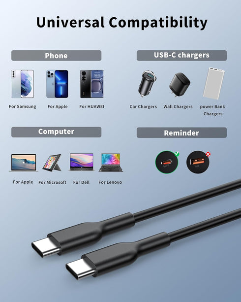 USB C to USB C Cable(2Pack, 6ft, 60W/3A) for iPhone 15 Charger Cable Fast Charging for iPhone 15 Pro Max Plus,iPad Mini 6/ Pro 2021,iPad Air 4,Mac...