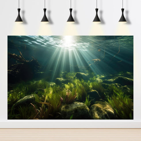 Aquarium Background Aquatic Plants Roots Lush Seagrass Terrarium Background Underwater Green Plants Branches Sunlight Rays Fish Tank Backdrop Jung...