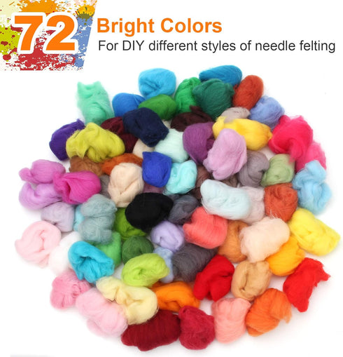 Coitak 72 Colors Fibre Wool Yarn Roving for Needle Felting Hand Spinning DIY Craft Materials...