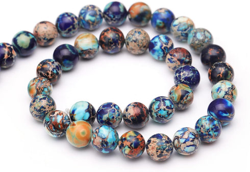 Natural Gemstone Beads for Jewelry Making,8mm Mixed Blue Imperial Jasper Polished Round Smooth Stone Beads,Genuine Real Stone Beads for Bracelet N...