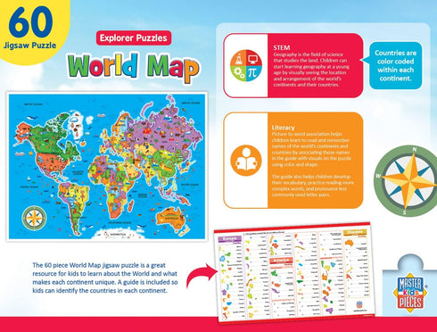 MasterPieces 60 Piece Educational Jigsaw Puzzle for Kids - World Map - 16.5"x12.75"...