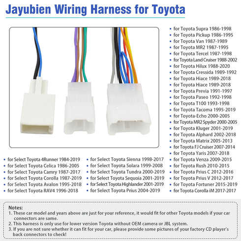 Radio Wiring Harness Adapter Kit Compatible with Toyota Camry Corolla RAV4 Cruiser Sienna Tacoma Highlander Prius, Car Stereo Power Speaker Wire H...