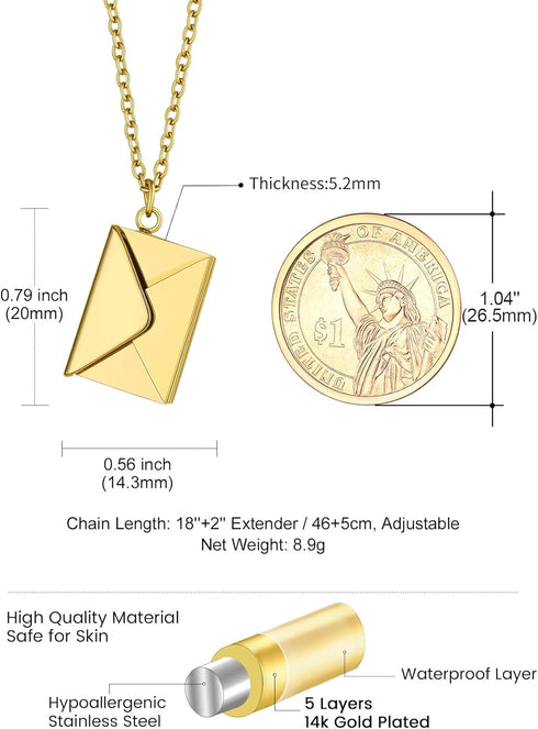 Personalized Envelope Locket Necklace for Women, Custom Love Letter Message Necklaces Birthstone Photo Jewelry Mother's Day Christmas Gift for Gir...