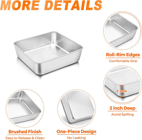 TeamFar 6 Inch Square Cake Pan, Stainless Steel Square Baking Pan for Lasagna Cake Brownie, Healthy & Heavy Duty, Dishwasher Safe & Easy Clean, Br...