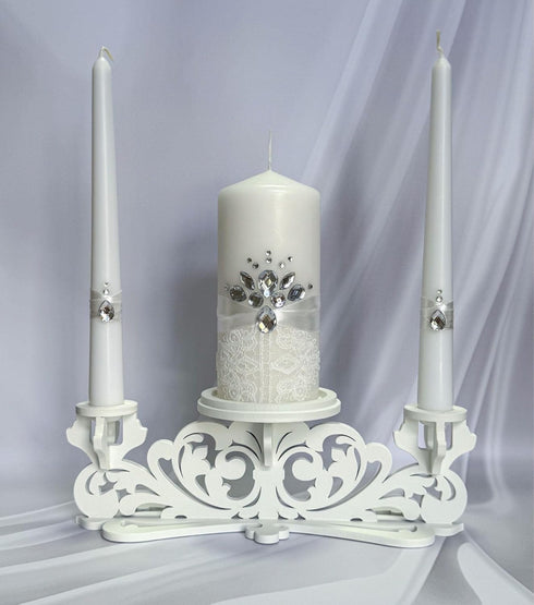 Unity Candle Set for Wedding Ceremony & Reception – 6” Pillar & Two 10” Taper Candles – Long Burning Unity Candles for Marriage Ritual – Handmade ...