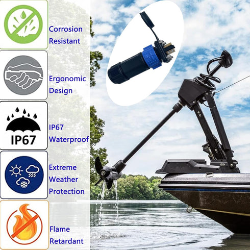 2 Pin 50Amp Trolling Motor Plug Receptacle Set, 12/24/36/48 Volt Marine Boat Power Waterproof IP67 Connector Trolling Boat Plug for Trolling Motor...