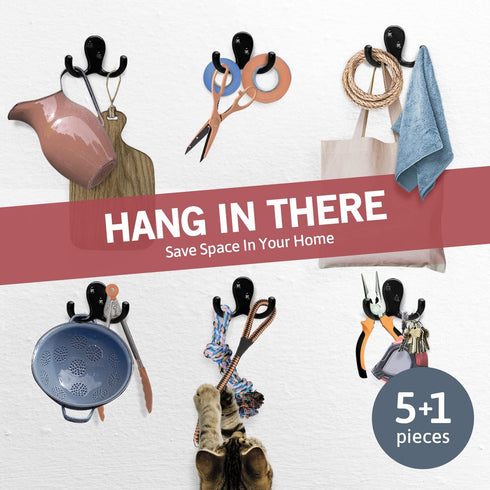 Jack N’ Drill Coat Hook 5+1 Pack in Matte Nickel, Heavy Duty and Easy to Install Two-Prong Wall Hooks for Towels, Coats, Hats, Bags and Robes Idea...