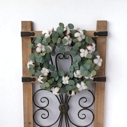 Idyllic Eucalyptus and Cotton Wreath, 14 Inches Artificial Wreath on a Natural Twig Base for Farmhouse, Garden, Wedding, Decor...