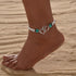 Heart Ankle Bracelet for Women Double Layered Elastic Beaded Anklet Seed Bead Turquoise Stretch Ankle Bracelet Double Hollowed Heart Anklet Boho S...