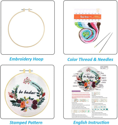 Louise Maelys Funny Embroidery Kit for Beginners Flower Wreath Cross Stitch Adults Needlepoint Kit DIY Embroidery Starter Kit...