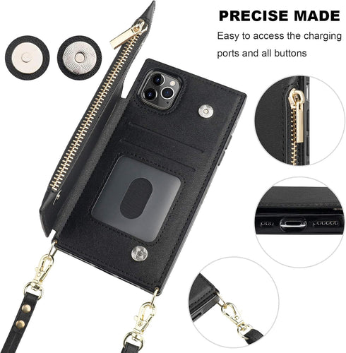 Bocasal Crossbody Wallet Case for iPhone 11 Pro with Card Holder,Zipper Card Slot Protector Shockproof Purse Cover with Removable Cross Body Strap...