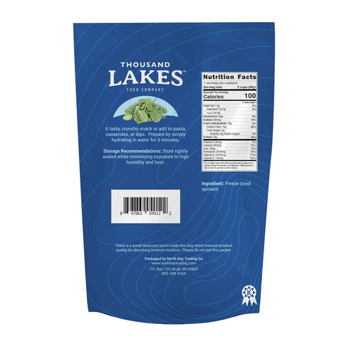 Thousand Lakes Freeze Dried Vegetables - Spinach 1.4 ounces | 100% Veggies | Nothing Added | Excellent Source of Iron...