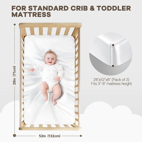 Pro Goleem 2 Pack Satin Soft Crib Sheet Great for Baby with Sensitive Hair Silky Baby Sheet White and Gray Unisex 52’’x28’’x8’’ Fitted Sheets...