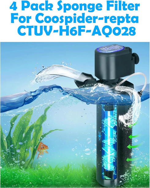 TARARIUM CTUV-H6F Aquarium Filter Sponge Replacement Filters 4 Pack CTUV-H6F-800A, Coospider-repta CTUV-H6F-AQ028...