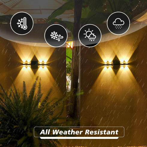 2 Pack Solar outdoor lights for fence deck wall with up and down lighting for garden yard porch patio decorations....