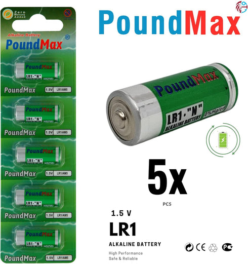 5 X PoundMax 910A LR1 N Type MN9100 1.5V Alkaline Batteries...