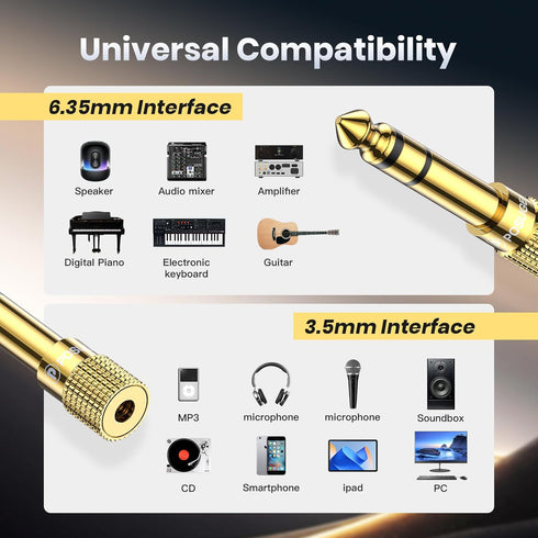 POSUGEAR 6.35mm 1/4 Male to 3.5mm 1/8 Female Stereo Headphone Adapter Connector Gold Plated, Headphone Jack Adapter for Aux Cable Speaker Headphon...