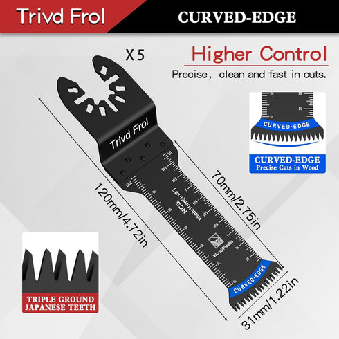 10PCS Extra Long Oscillating Saw Blades, Curved Edge Bi-Metal and Japanese Teeth Multitool Blades Precise Cut for Wood, Plastic, Nails, Metal, Fit...