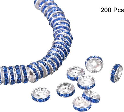 uxcell 200Pcs 8mm Rondelle Spacer Beads, Silver Plated Rhinestone Spacer Beads, Round Spacer Loose Beads for DIY Bracelet Necklace Jewelry Making ...