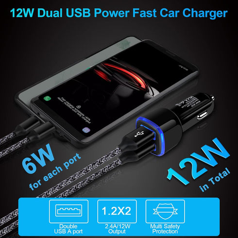 Car Charger, 2.4A 12W AndHot 2 Pack Mini Dual Port USB Car Charger Adapter Plug for iPhone 15 14 13 12 SE 11 Pro Max XR XS X 8 7 6S Plus, iPad, Sa...