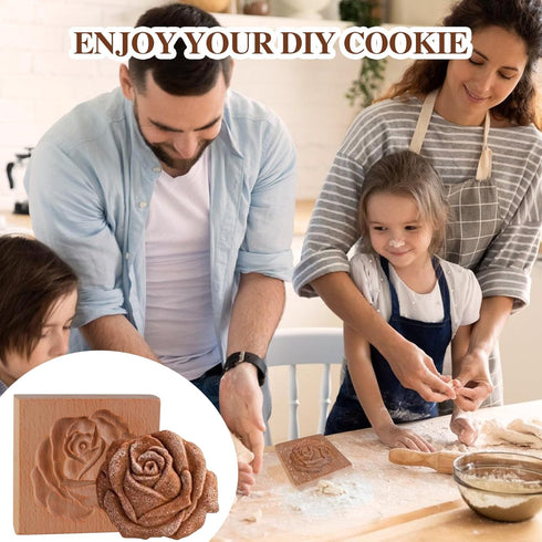 2 Pcs Wooden Cookie Cutter Embossing Mold - Rose Cookie Mold, Rose Cookie Stamp, 3D Carved Wooden Cookie Molds, Cookie Stamps for Baking Cookies D...