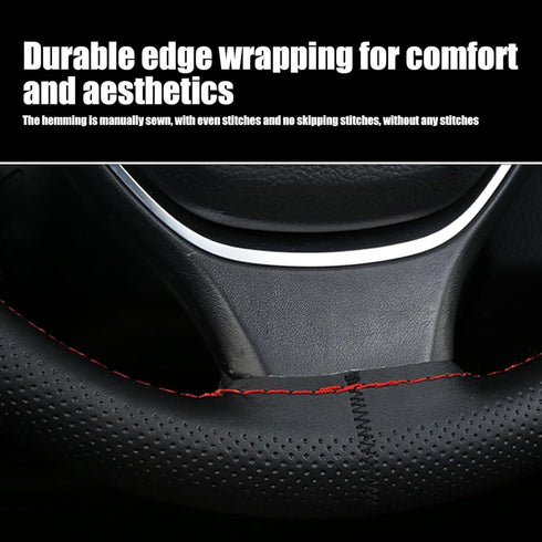 1 PC Car Steering Wheel Protector Cover, 14.96" Hand-Stitched Leather Sweat-Absorbent Steering Wheel Cover Tie with Air Hole, Motors Comfort Touch...