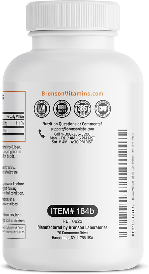 Bronson Vitamin C 1000 mg with Rose HIPS Sustained Release, 250 Tablets...