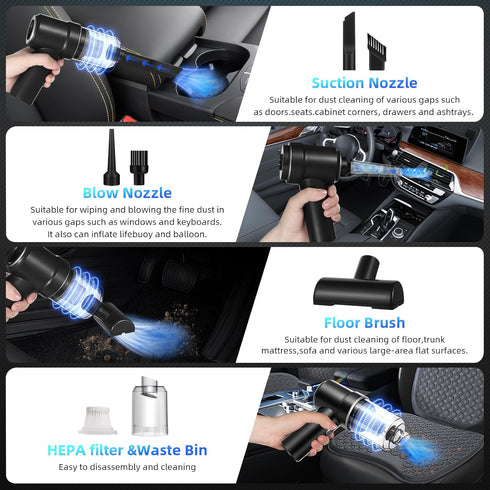 Car Vacuum Portable Cordless 8000Pa Mini Hand held Vacuum Cleaner and Air Duster, 120W High Power Wet and Dry Car Vacuum Cleaner Rechargeable with...