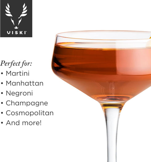 Viski Raye Angled Stemmed Crystal Coupe Cocktail Glasses, Champagne Coupe Glasses, Drinkware Set, Espresso Martini Glasses, Set of 2, 7oz...
