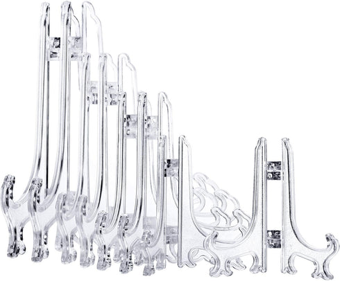 Boao 24 Pieces 3/4/5/6 Inch Plastic Easel Plate Holders to Display Stands Picture Easel at Weddings, Home Decoration (Clear)...