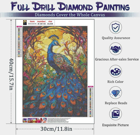 AIBOERL Diamond Painting Kits, Peacocks 5D DIY Full Drill Diamond Art Painting Kits for Adults, Seaside Diamond Painting Gem Art Craft for Home Wa...