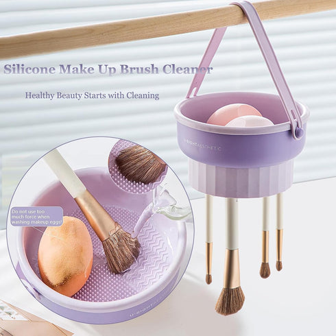 Silicone Makeup Brush Cleaner Make Up Brush Cleaner Cleanser Bowl&Hanging Drying Basket Net Cleaning Box for Makeup Sponge,Puffs Brush Cleaning Dr...