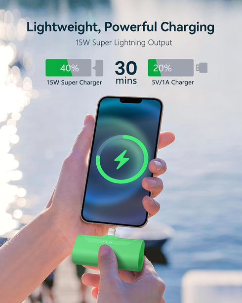 Green Small Portable Battery Charger 4800mAh, Tiny Power Bank Ultra-Compact 15W Fast Charging Mini Battery Pack Power Charger for iPhone 14 Pro/13...