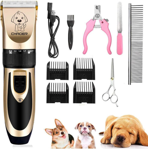 Dog Grooming kit Low Noise Rechargeable Dog Clippers for Grooming Cordless Dog Grooming for Dogs, Cats Gold...