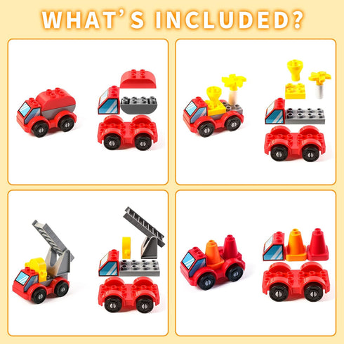 67 Pcs Fire Rescue Vehicles Building Blocks Set,4 Different Mini Fire Rescue Cars,4 In 1 Fire Truck Building Toy,Robot Brick Set for Goodie Bags,P...