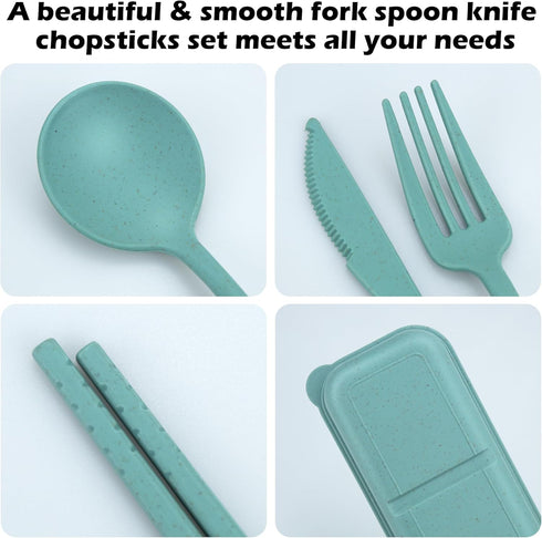 4 Sets Reusable Utensils Set with Case,Travel Utensils with Case,Reusable Utensils for Lunch Box accessories,Portable Chopsticks Knife Fork and Sp...