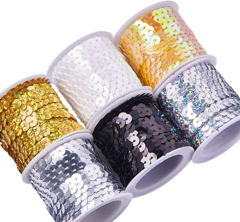 PH PandaHall 30 Yards Spangle Flat Sequins 6mm 6 Color Crafts Sequin Strip Sewing Paillette Spool String Metallic Shiny Trim for Mermaid Dress Emb...