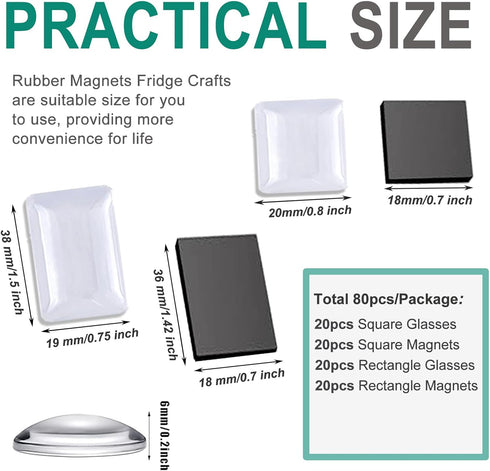80pcs Square Rectangle Craft Fridge Magnets Glass, Rectangle Transparent Clear Cabochons Glass Magnets for DIY Office Whiteboard Magnets Pendants...