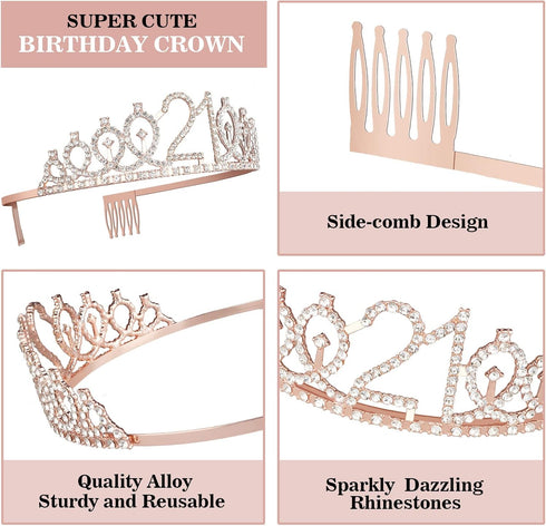 21st Birthday Decorations for Her, Including 21st Birthday Sash and Tiara, Cake Topper, Candles, 21 Year Old Gifts for Her...