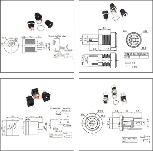 DC Power Jack Connector Assorted Kit, 5.5 x 2.1mm DC Power Supply Jack Socket Male Female Panel Mount Connector 2Pin 3Pin with Hex Nut, DC005 DC01...