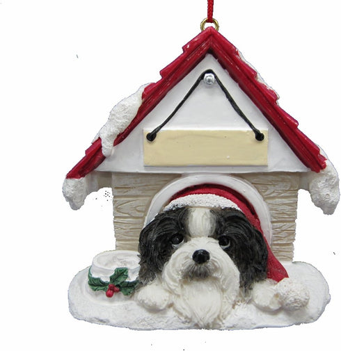Shih Tzu Black and White Ornament A Great Gift For Shih Tzu Owners Hand Painted and Easily Personalized "Doghouse Ornament" With Magnetic Back...