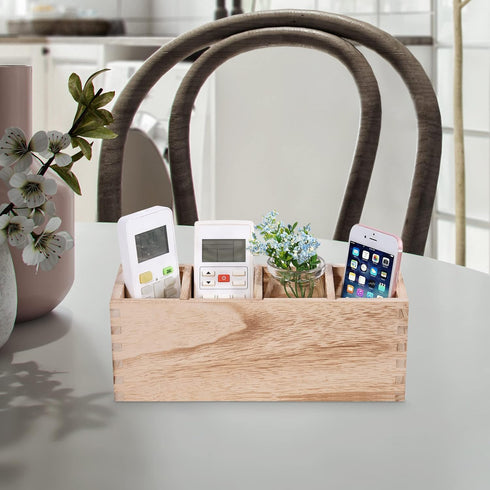 Wood Remote Control Holder Caddy, 4 Slots Table TV Remote Organizer Storage, Multiuse Desk Storage Caddy for Store Pen, Phone, Office Supplies...